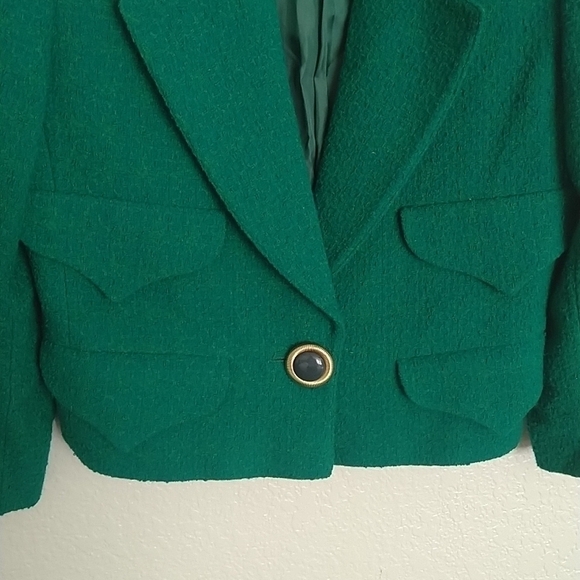 Vintage Valentino crop tweed one button 3/4 sleeve wool blend blazer sz 6 - Picture 4 of 11